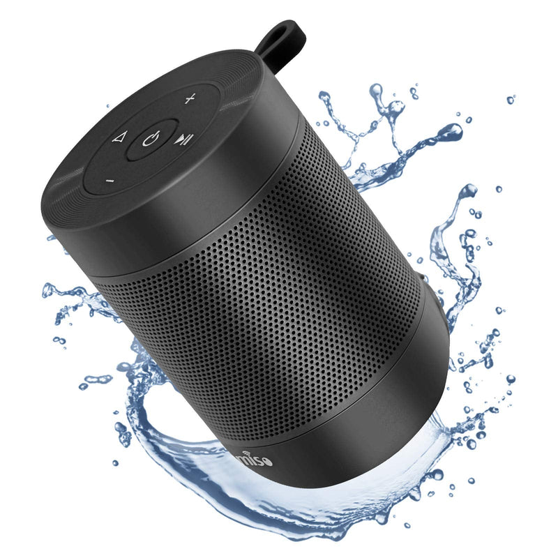 [Australia - AusPower] - Portable Bluetooth Speaker, COMISO Small Wireless Shower Speaker 360 HD Loud Sound Stereo Pairing Waterproof Mini Pocket Size Built in Mic Support TF Card for Travel Outdoors Home Office Black 