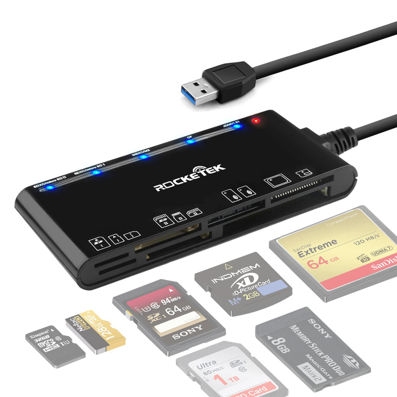 [Australia - AusPower] - SD Card Reader USB 3.0 7-in-1 Portable Memory Card Reader Compatible with SD, Micro SD, TF, Compact Flash,CF, XD, MS Card, 5Gbps High-Speed USB Card Reader Adapter for Windows XP/Vista/Mac OS/Linux 