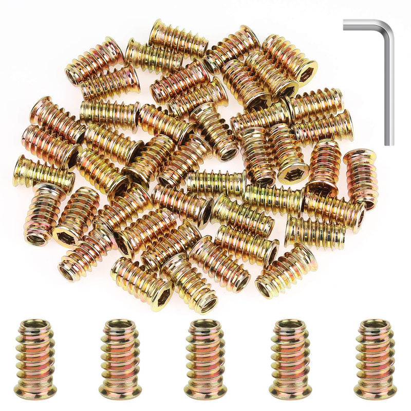 [Australia - AusPower] - Powlankou 45 Pieces 1/4"-20 x 20mm Furniture Insert Nut, Hex Socket Threaded Insert Nuts with a Hex Wrench 