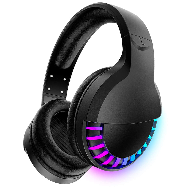 [Australia - AusPower] - Wireless Bluetooth Headphone with Noise Cancellation HiFi Stereo Sound Mic Deep Bass Protein Earpad Rainbow RGB Backlight Rechageable Over Ear Headset for PC Mac Game Travel Class Home Office(Black) Black 