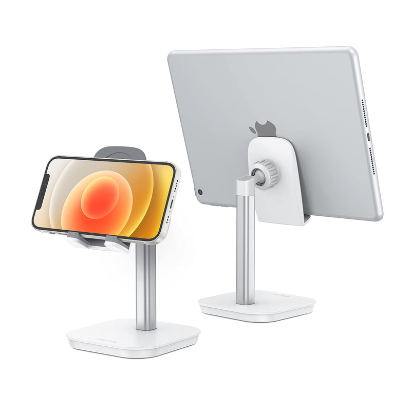 [Australia - AusPower] - iPhone Stand Desk, OMOTON Rotatable Cell Phone Stand Holder for Desk with Weighted Base, Compatible with iPhone 12/11/8/7/6 Pro Xr Xs ,iPad, Samsung Tabs and Other Devices (4-11"), Sliver White 