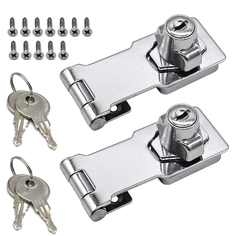 [Australia - AusPower] - 2 Packs Keyed Hasp Locks 3 x 1.3 Door Hasp Latch Lock Catch Latch Safety Lock 3 inch silvery 2Pcs 