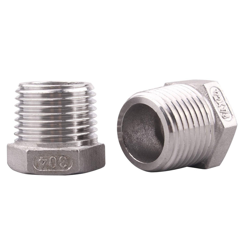 [Australia - AusPower] - DERPIPE Stainless Steel Reducer Hex Flush Bushing, 1/2" NPT Male 1/8" NPT Female ,Reducing Adapter Cast Pipe Fitting (pack of 2) 1/2" x 1/8" (Pack of 2) 