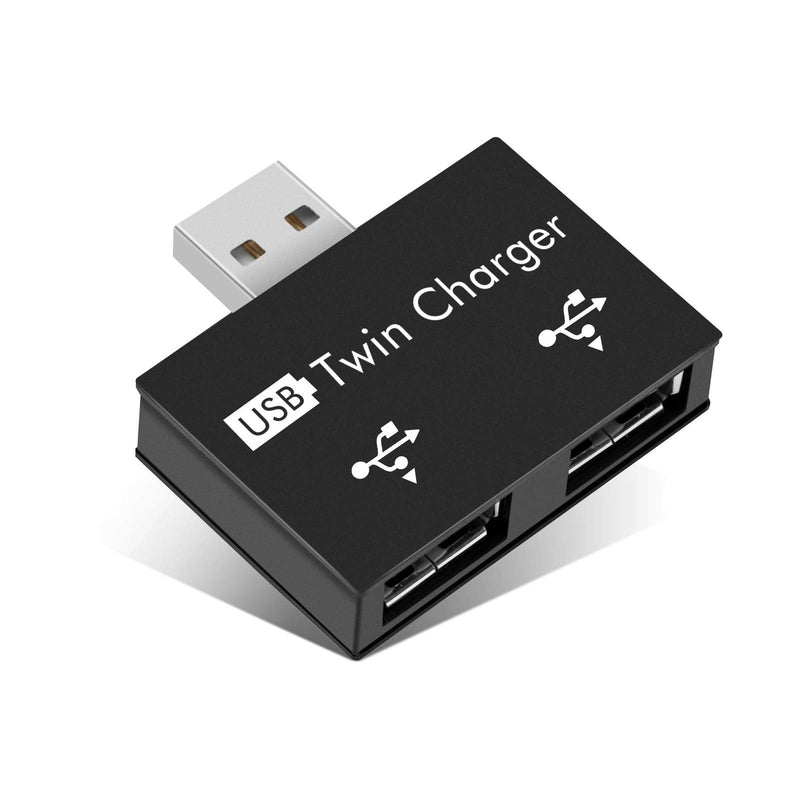 [Australia - AusPower] - USB2.0 Hub 2-Port, Portable 2-Port USB Hub USB Twin Adapter Male to Dual USB Female Adapter for Laptops Desktops, Only Use for Charging(Black) Black 