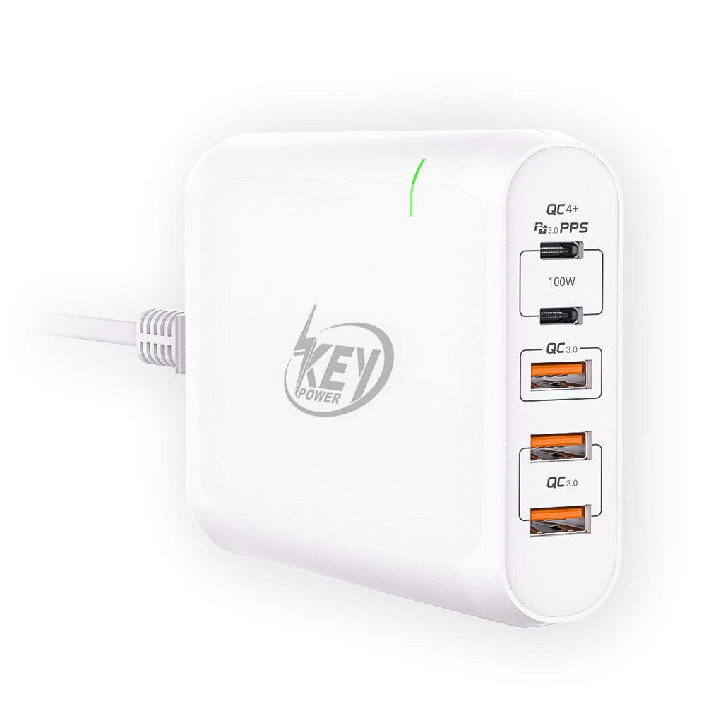 [Australia - AusPower] - USB C Charger,100W 5-Port PD Quick Charger Station with Dual Type C Power Delivery Charger for MacBook Pro/Air,iPad Pro,Dell,Lenovo, iPhone11/Pro/Max/XR/XS/X,Galaxy,Pixel and More(White) 
