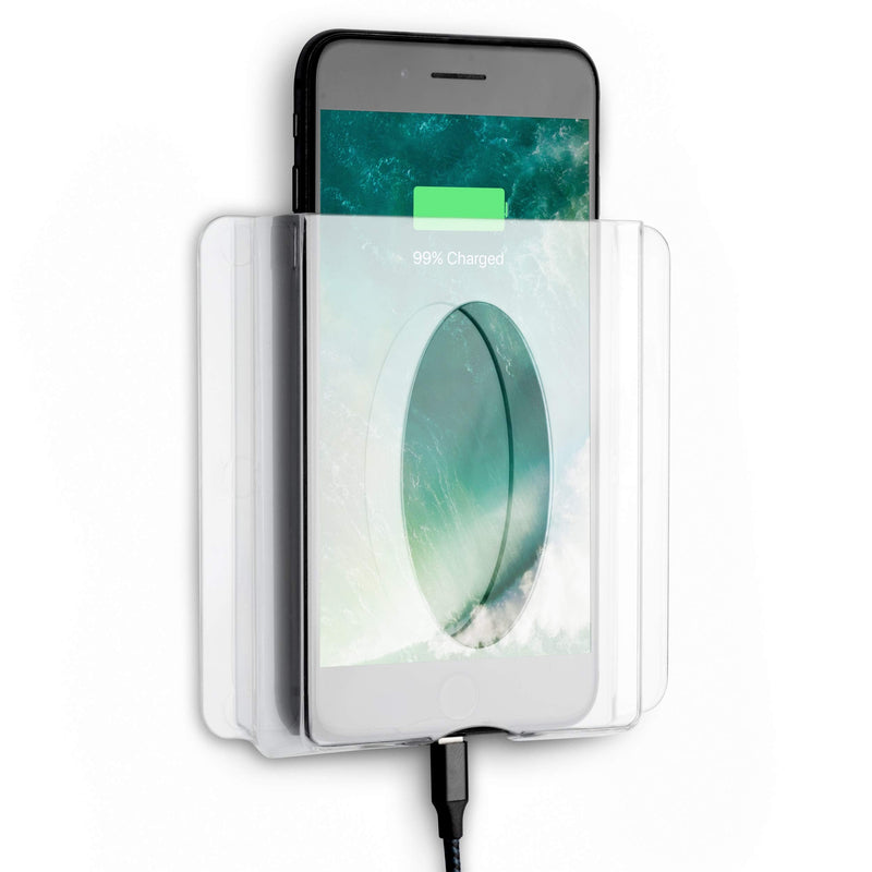 [Australia - AusPower] - Cell Phone Wall Mounted Holder, Charging Dock Organizer, Universal Pocket Design, Double Sided Adhesive – Clear 