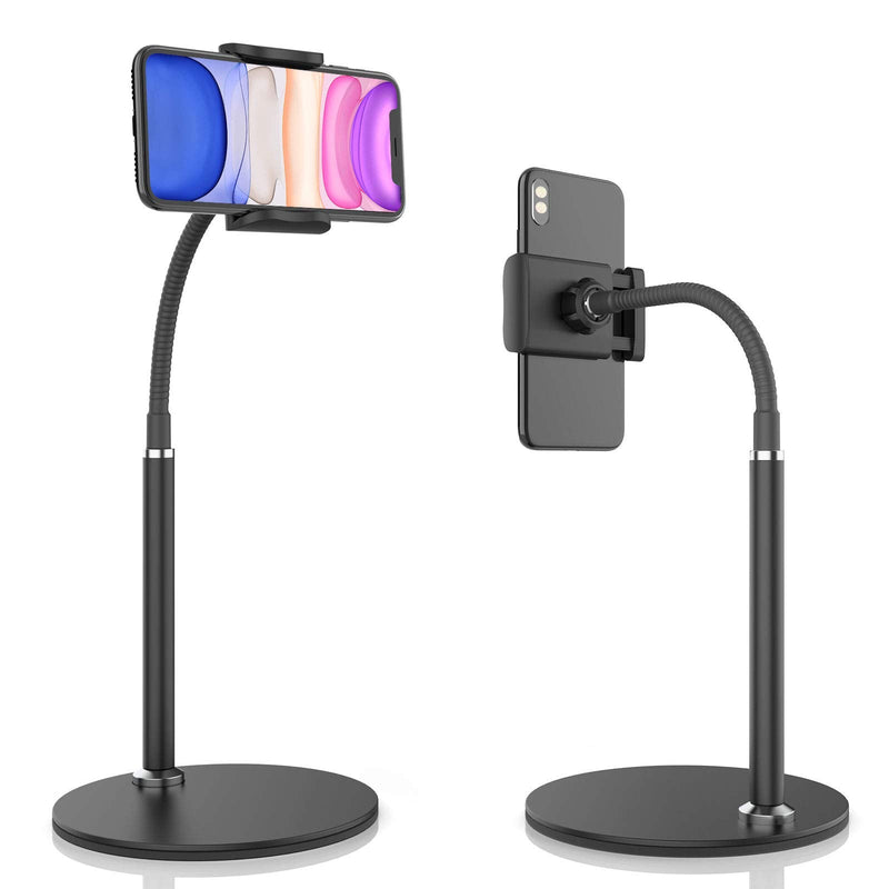 [Australia - AusPower] - Cell Phone Stand, Adjustable Height & Angle Phone Holder Gooseneck Flexible Arm Universal Phone Stand for Desk, Aluminum Alloy Desktop Cell Phone Holder Compatible with 3.5"-6.5" Device (Black) Black 