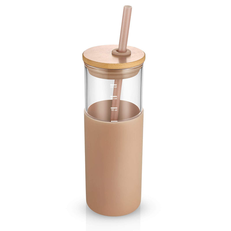 [Australia - AusPower] - Tronco 24oz Glass Tumbler Glass Water Bottle Straw Silicone Protective Sleeve Bamboo Lid - BPA Free Amber 1 Count (Pack of 1) 