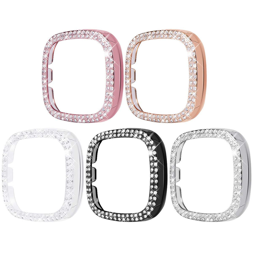 [Australia - AusPower] - Surace Compatible for Fitbit Versa 2 Case, Bling Crystal Diamond Frame Protective Case Compatible for Fitbit Versa 2 Smart Watch (5 Packs, Rose Gold/Pink Gold/Black/Silver/Clear) 5-Pack Fibit Versa 2 