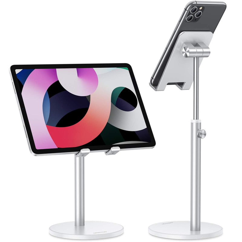 [Australia - AusPower] - Cell Phone Stand, OMOTON Angle Height Adjustable Phone Stand, Aluminum Desktop Phone Holder Dock Stand for Desk, Compatible with iPhone 13/Mini/Pro/Max, All Smartphones and Tablets(4-11''), Sliver 
