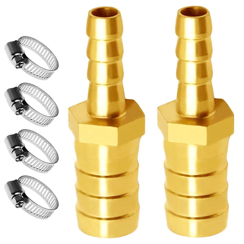 [Australia - AusPower] - JoyTube Brass Hose Barb reducer 1/2" to 3/8" ID hose Barb Fitting Hex Splicer Mender Union Air Water Fuel with hose clamps Tubing Adapter(Pack of 2) 1/2"-3/8" 