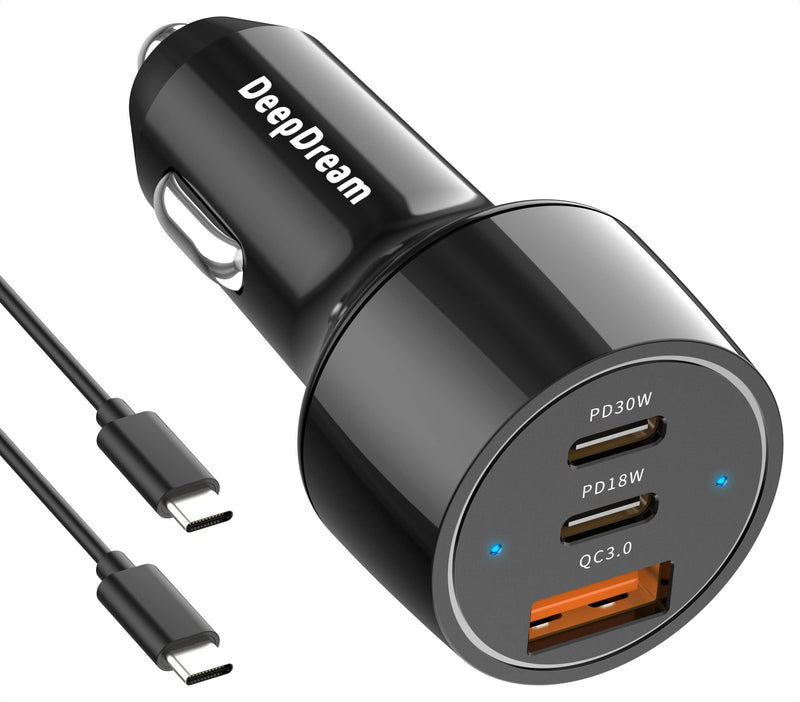 [Australia - AusPower] - USB C Car Charger Adapter 48W, DeepDream 3 Port Car Charger PD 30W & 18W & Fast Charging QC3.0, Cigarette Lighter USB Charger for Laptop, Smartphone, Galaxy S21 S20, Pixel, Other Mobile Devices 