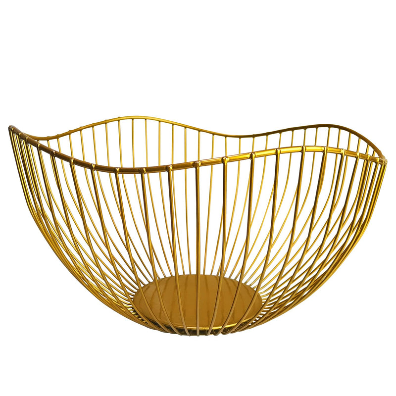 [Australia - AusPower] - DMAR Wire Fruit Basket Gold Fruit Bowl for Kitchen Counter Wave Fruit Basket Serving Bowl Wire Fruit Dish for Fruits and Veggies #2 wave gold 