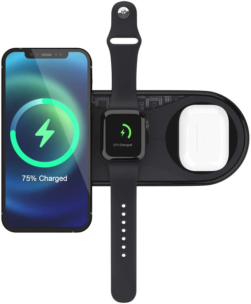 [Australia - AusPower] - UUTO Wireless Charger, 3 in 1 Qi-Certified Fast Wireless Charging Pad for iPhone 13 12 11 Pro/Pro Max/Mini/X/XS/XR/XS Max/8/8 Plus/SE 2/Samsung Phone, AirPods 2/Pro, iWatch (No QC 3.0 Adapter) Black 