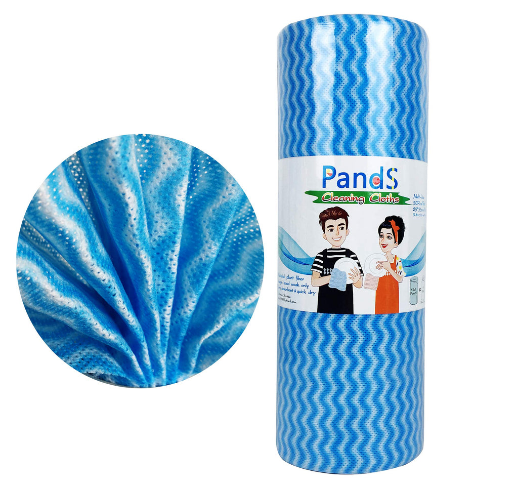 [Australia - AusPower] - PandS Household Cleaning Cloth - Larger 9.8×13.8 Inch/Ct,50 Ct/Roll,Multi-Purpose Cloth,Blue Towel for Shops Heavy Duty,All Surface,Window Wiping Easy Clean Cloths 