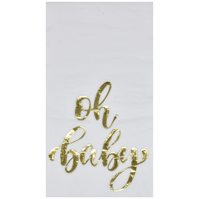 [Australia - AusPower] - 100 Gold Baby Shower Guest Napkins Oh Baby Elegant Dinner Hand Napkin Disposable Paper Pack for Neutral Boy Girl Gender Reveal Party Supplies Powder Room Bathroom Metallic Golden Foil Decorative Towel 