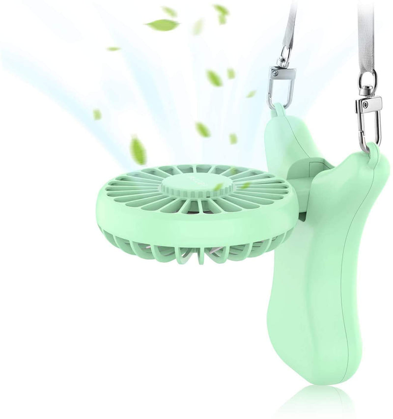 [Australia - AusPower] - Lecone 3350mah Necklace Fan 90° Rotating Free Adjustment, Mini Portable USB Personal Fan 3 Setting, Cooling Folding Electric Fan, Handheld Fan for Outdoor, Travel (Green) Green 3350mAh 
