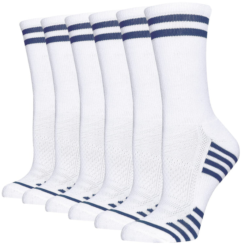 [Australia - AusPower] - FUNDENCY Women's Athletic Crew Socks 6 Pack, Running Breathable Cushion Socks with Arch Support White One Size 