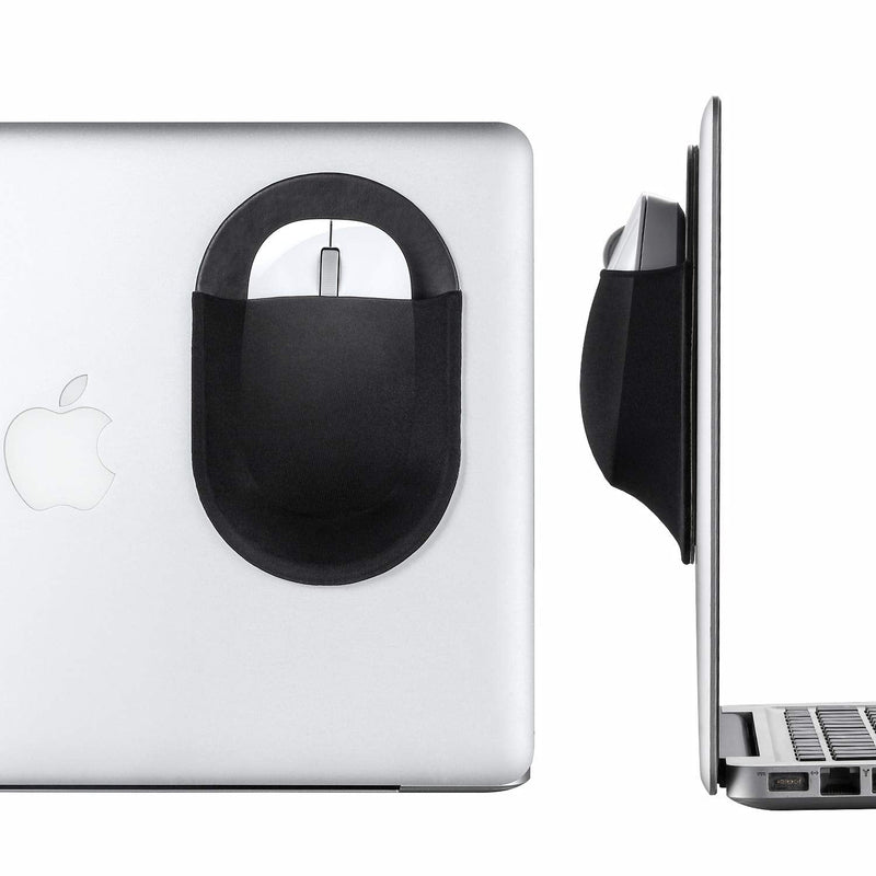 [Australia - AusPower] - Epessa Universal Stick-On Mouse Pouch, Mouse Holder for Wireless Mouse, Reusable Adhesive, No Glue Residue, Compatible with iPad or MacBook (Black) Black 
