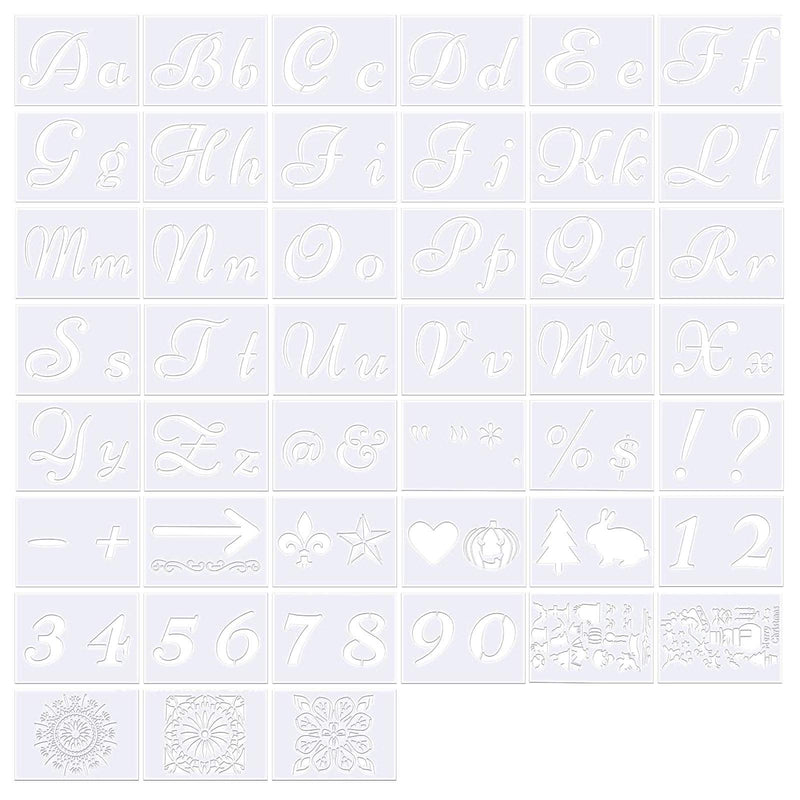 [Australia - AusPower] - 45Pcs Painting Alphabet Stencils Drawing Templates Set 114 Designs Number Festival Letters Flowers Plastic Art Craft Wall Wood Paper Patterns 