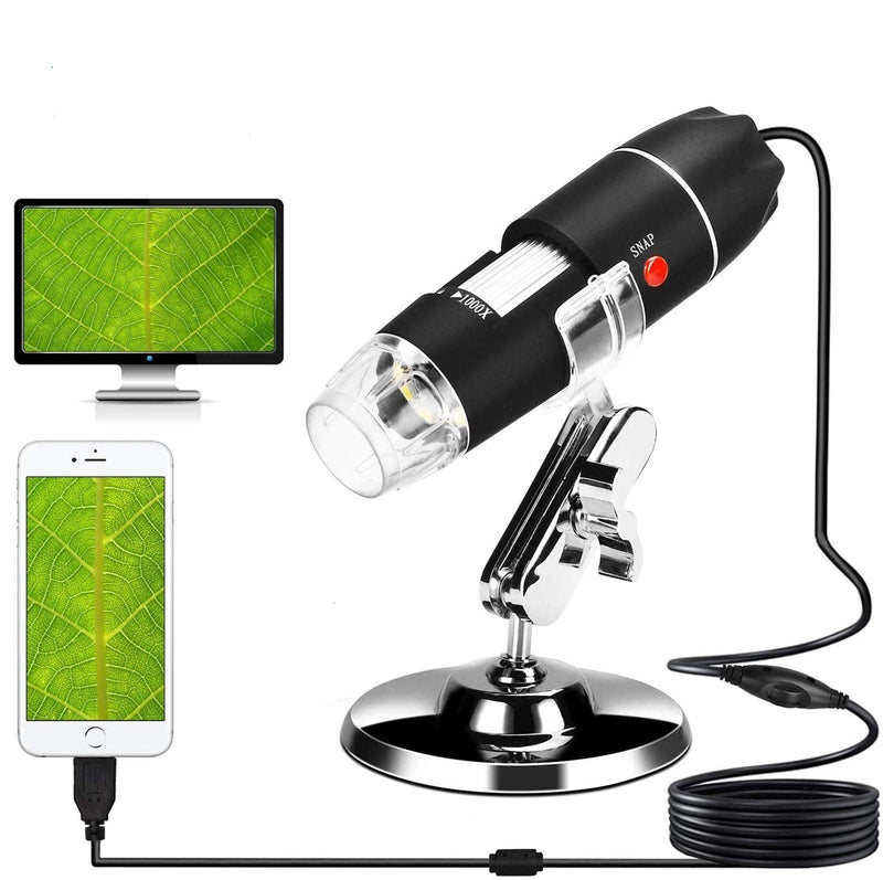 [Australia - AusPower] - USB Microscope, 40X-1000X Digital Microscope 3 in 1 PCB Microscope Camera Magnification Endoscope Camera Portable Microscope, Metal Stand for Windows 7/8/10, Mac, Android with OTG, Linux black 