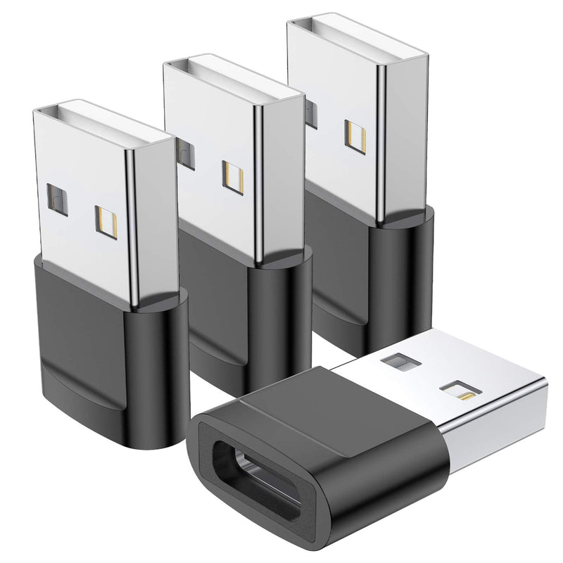 [Australia - AusPower] - USB C Female to USB Male Adapter 4-Pack,Type C to USB A Charger Cable Adapter,Compatible with iPhone 11 12 13 Pro Max,iPad 2020,Samsung Galaxy Note 10 S20 Plus S20+ Ultra,Google Pixel 4 3 2 XL(Black) Black 