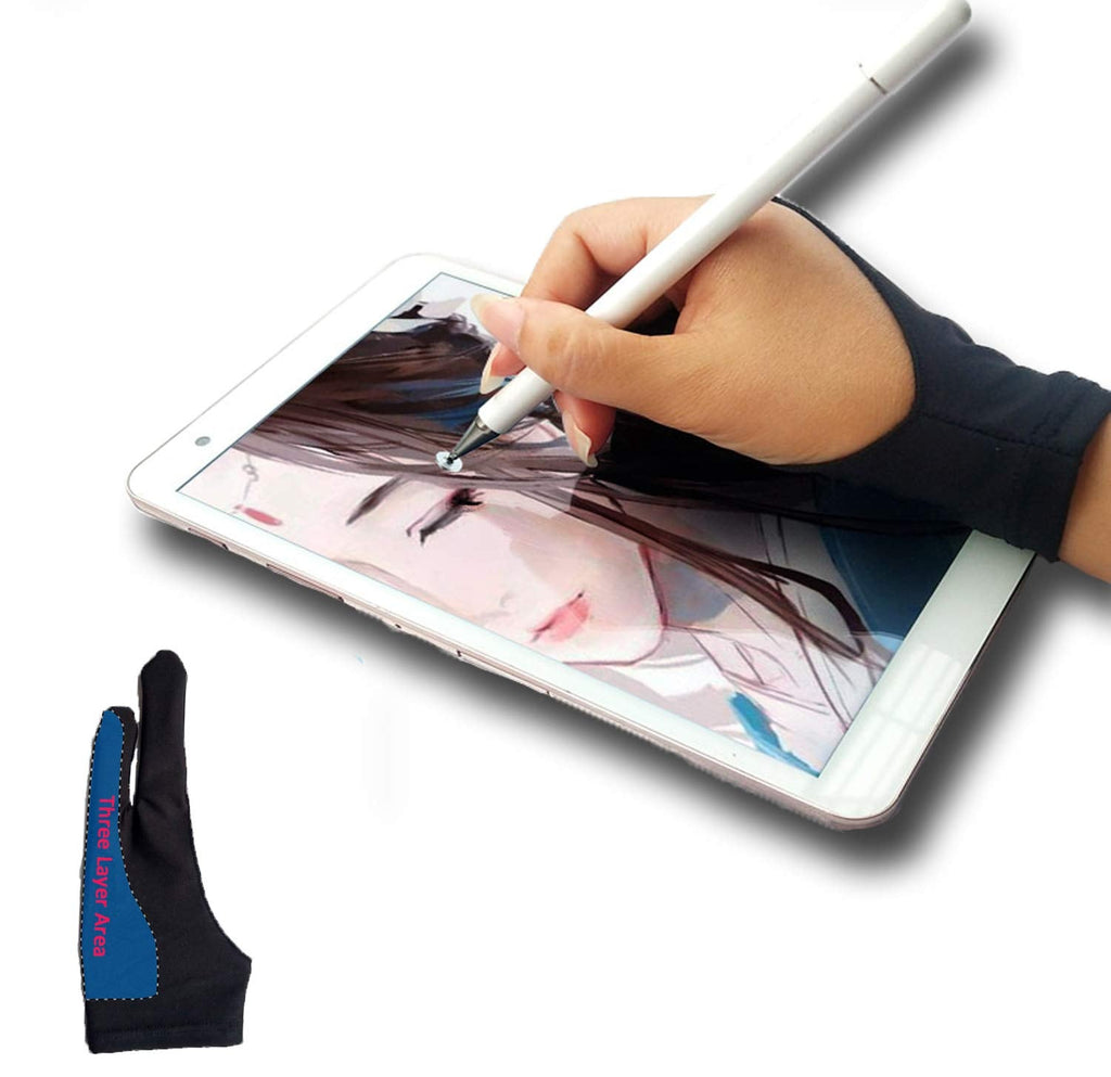 [Australia - AusPower] - Drawing Tablet Artist Two-Finger Graphics Tablet Glove Reinforced Three-Layer Resistant Mistouch Glove (Free Size, Fit Both Hand) 