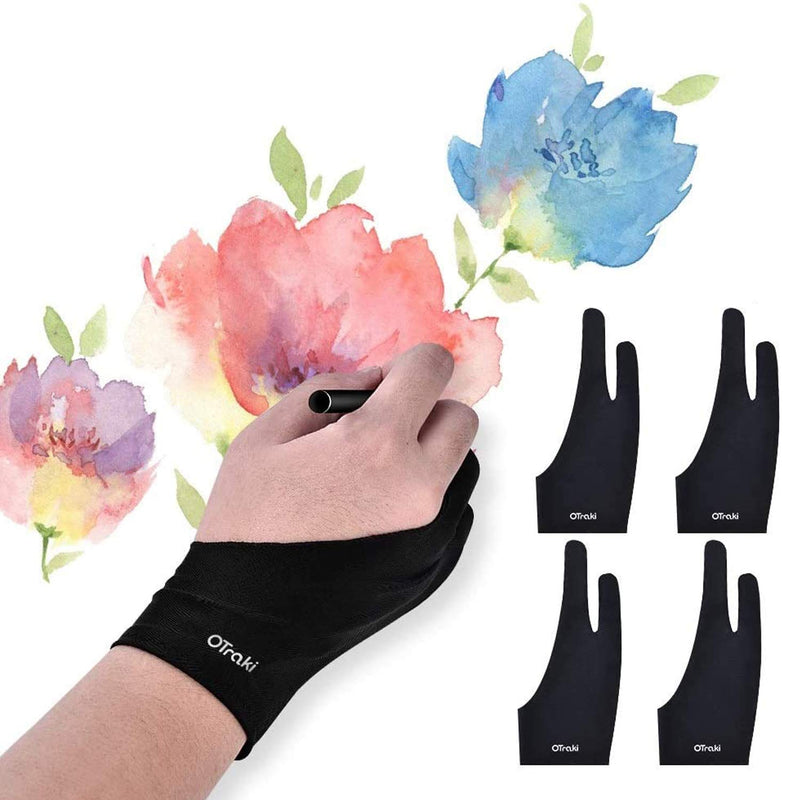 [Australia - AusPower] - OTraki 4 Pack Artist Gloves Anti Smudge Two Fingers Drawing Gloves for Paper Sketching, Pad Monitor, Graphics Tablet, Universal for Left and Right Hand - 2.75x7.08 inch S Black 