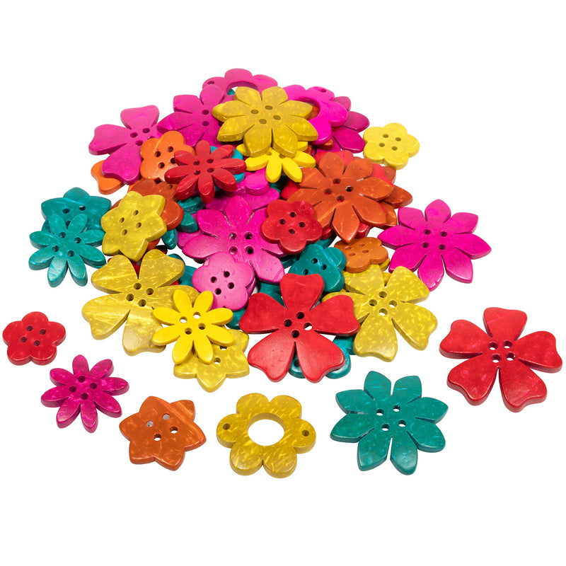 [Australia - AusPower] - READY 2 LEARN Coconut Flowers - Set of 50 - 6 Shapes - 5 Colors - Natural, Hand Made Counters for Kids - Use for Crafts and Jewlry Making 