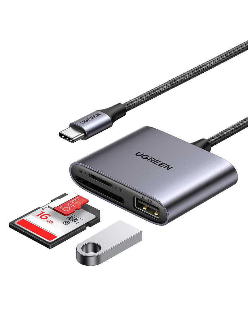 [Australia - AusPower] - UGREEN USB C SD Card Reader 3 in 1 USB C Card Reader Adapter Type C Micro SD Memory Card Reader for TF SD SDXC SDHC MMC RS-MMC Micro SD SDXC SDHC Cards for MacBook iPad Pro Camera USB C Device 