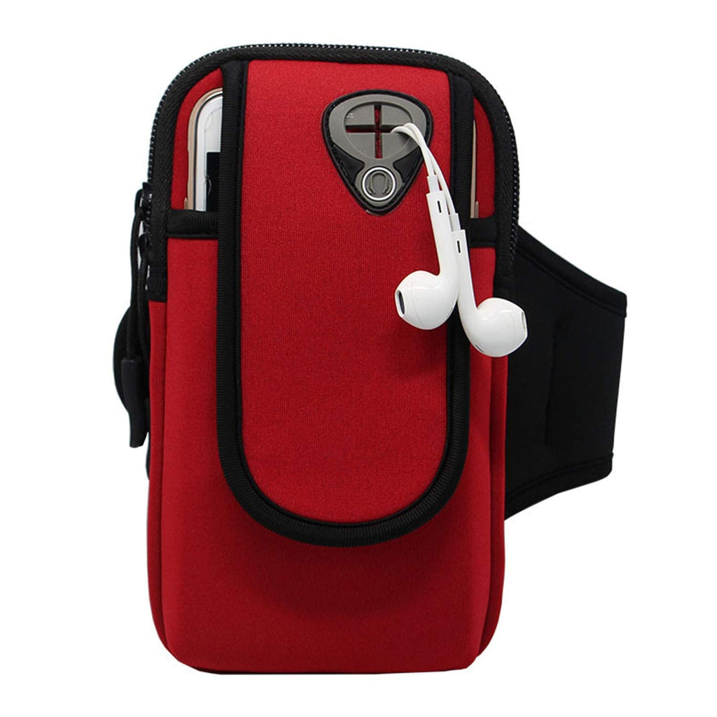 [Australia - AusPower] - Hawencer Outdoor Sports Arm Bag Men Women Fitness Cell Phone Armband Wrist Bag Double Pocket with Earphone Hole for iPhone (red) red 