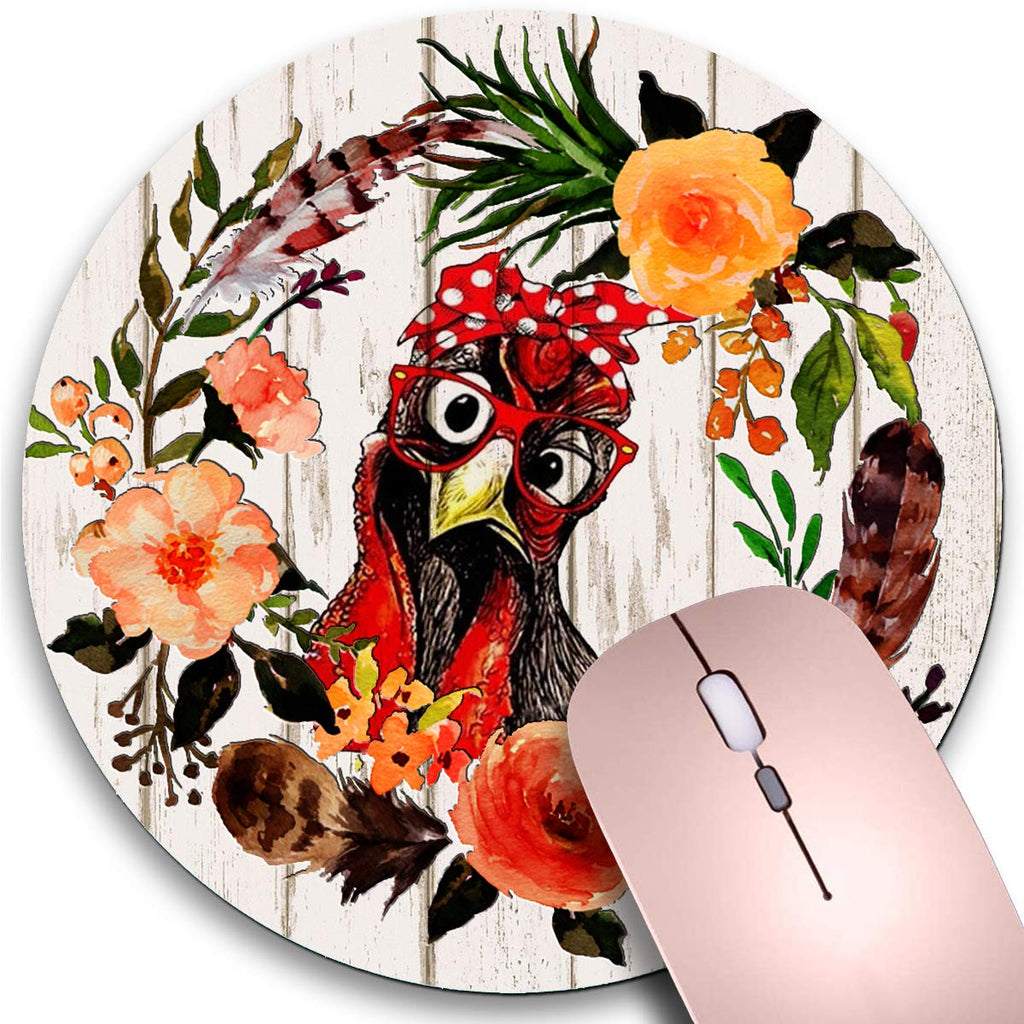 [Australia - AusPower] - Round Mouse Pad,Funny Rooster and Wreath Non-Slip Rubber Circular Mouse Pads Customized Designed for Home and Office,7.9 x 7.9inch Funny Rooster and Wreath 20*20cm 