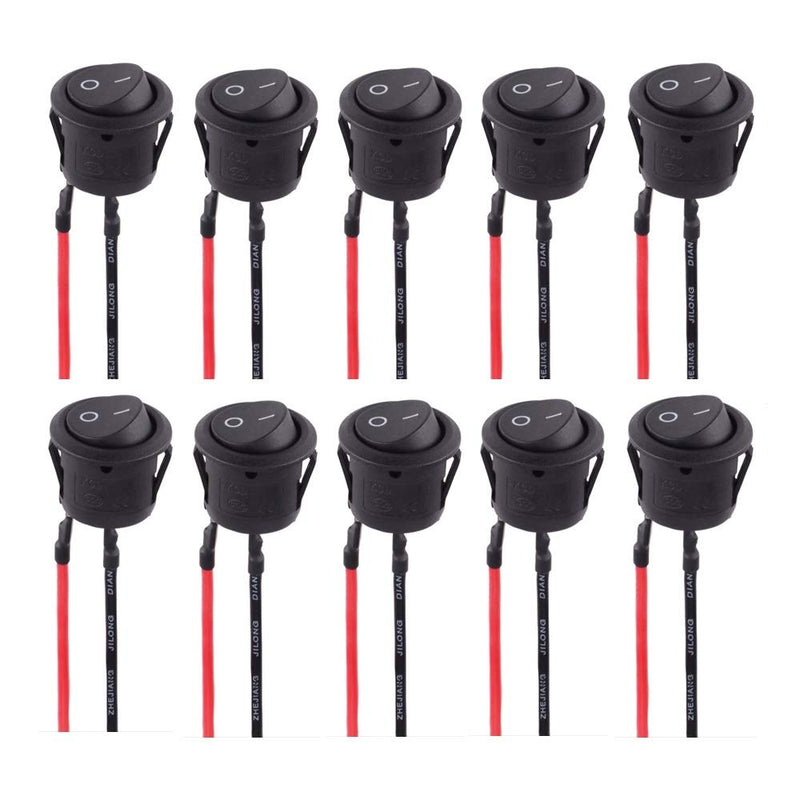 [Australia - AusPower] - 10PCS Solder SPST On/Off Mini Boat Rocker Switch AC 6A/250V 10A/125V 2Pin Toggle SPST Switch Snap with Lines (Round) Round 