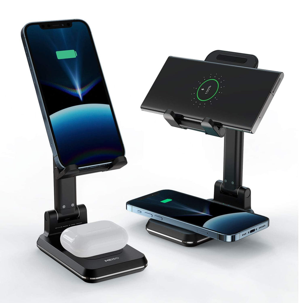 [Australia - AusPower] - MEISO 2 in 1 Wireless Charger, Dual Wireless Charging Desk Phone Stand, 10W Qi Fast-Charging Dock for iPhone 12/11/MAX/XS/XR/X/8,AirPods/Pro,Samsung Galaxy S21/S20/S10/S9 