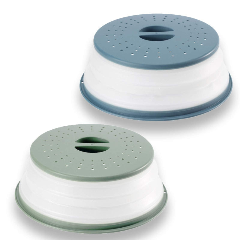 [Australia - AusPower] - 2Pcs WENWELL Vented Collapsible Microwave Splatter Cover for Food,Kitchen dish bowl Plate lid Can be Hung,Dishwasher-Safe,Fruit Drainer Basket,BPA-Free Silicone & Plastic 1 Grey+1 Army Green 