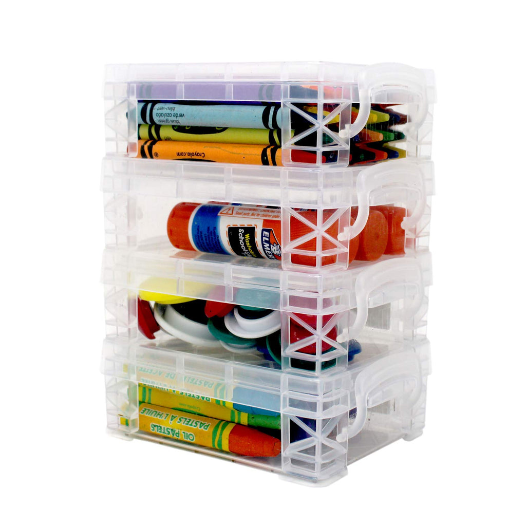 [Australia - AusPower] - Storage Box, School Supplies Crayon Box, Clear Storage Organizer - Stackable Boxes - 4 Pack 