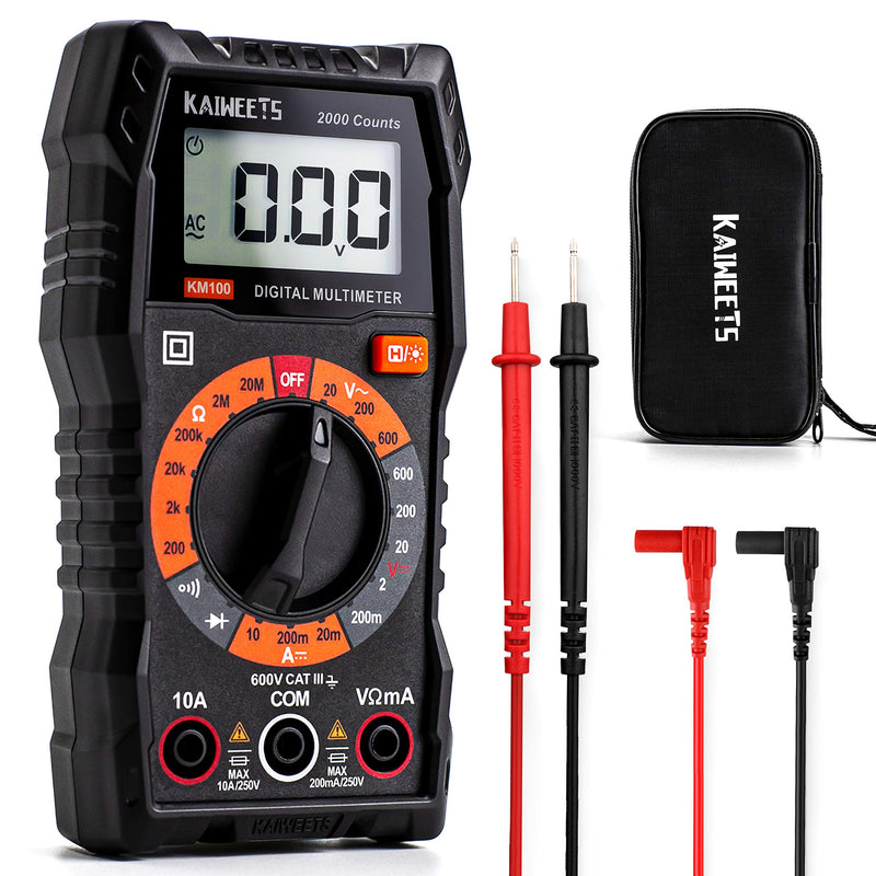 [Australia - AusPower] - KAIWEETS Digital Multimeter with Case, DC AC Voltmeter, Ohm Volt Amp Test Meter and Continuity Test Diode Voltage Tester for Household Outlet, Automotive Battery Test (Anti-Burn with Double Fuses) 