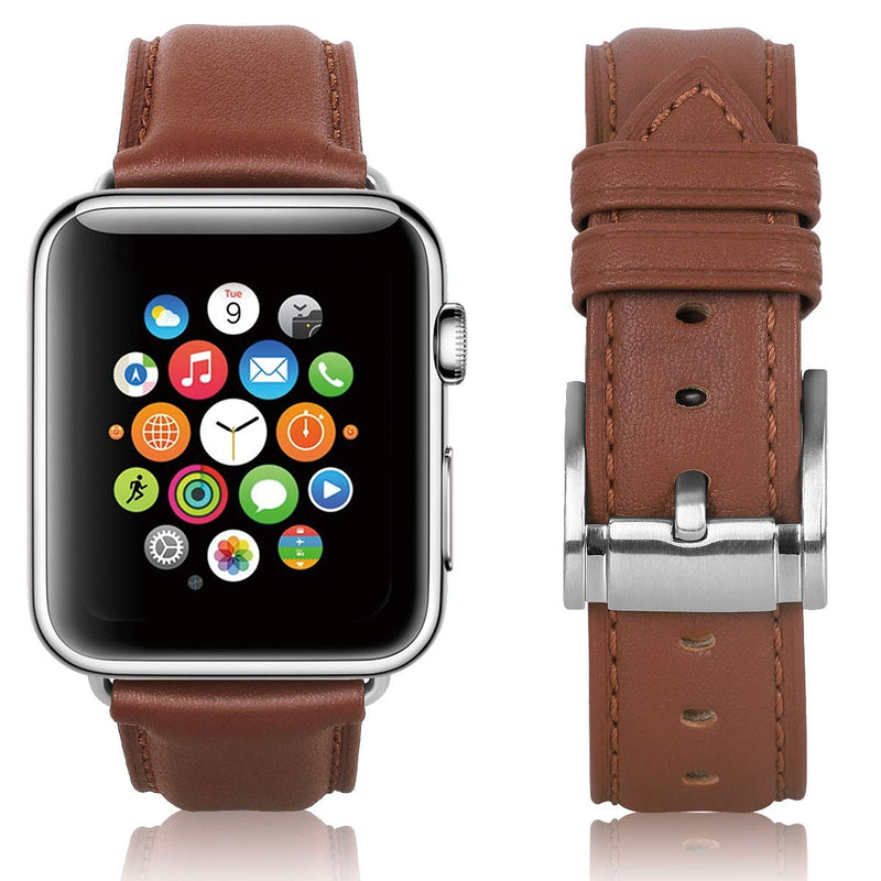 [Australia - AusPower] - JIKE watch Bands Compatible with Apple Watch Band 38mm 40mm 41mm, Top Grain Leather Smart Watch Strap Compatible for Men Women iWatch Series7/ 6/ 5 /4 /3 /2 /1，SE (brown/silver buckle, 38mm40mm41mm) 