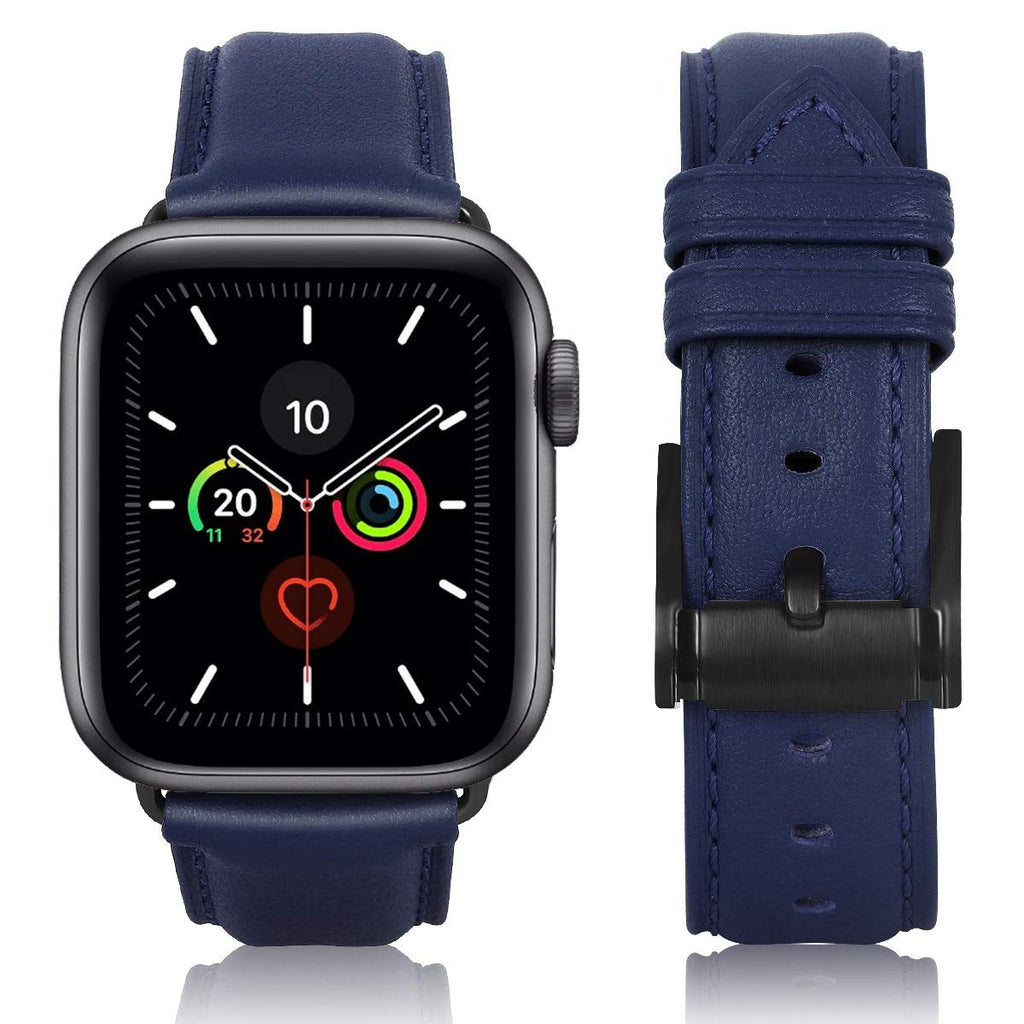 [Australia - AusPower] - JIKE watch Bands Compatible with Apple Watch Band 38mm 40mm 41mm, Top Grain Leather Smart Watch Strap Compatible for Men Women iWatch Series7/ 6/ 5 /4 /3 /2 /1，SE (dark blue/Black buckle, 38mm40mm41mm) 