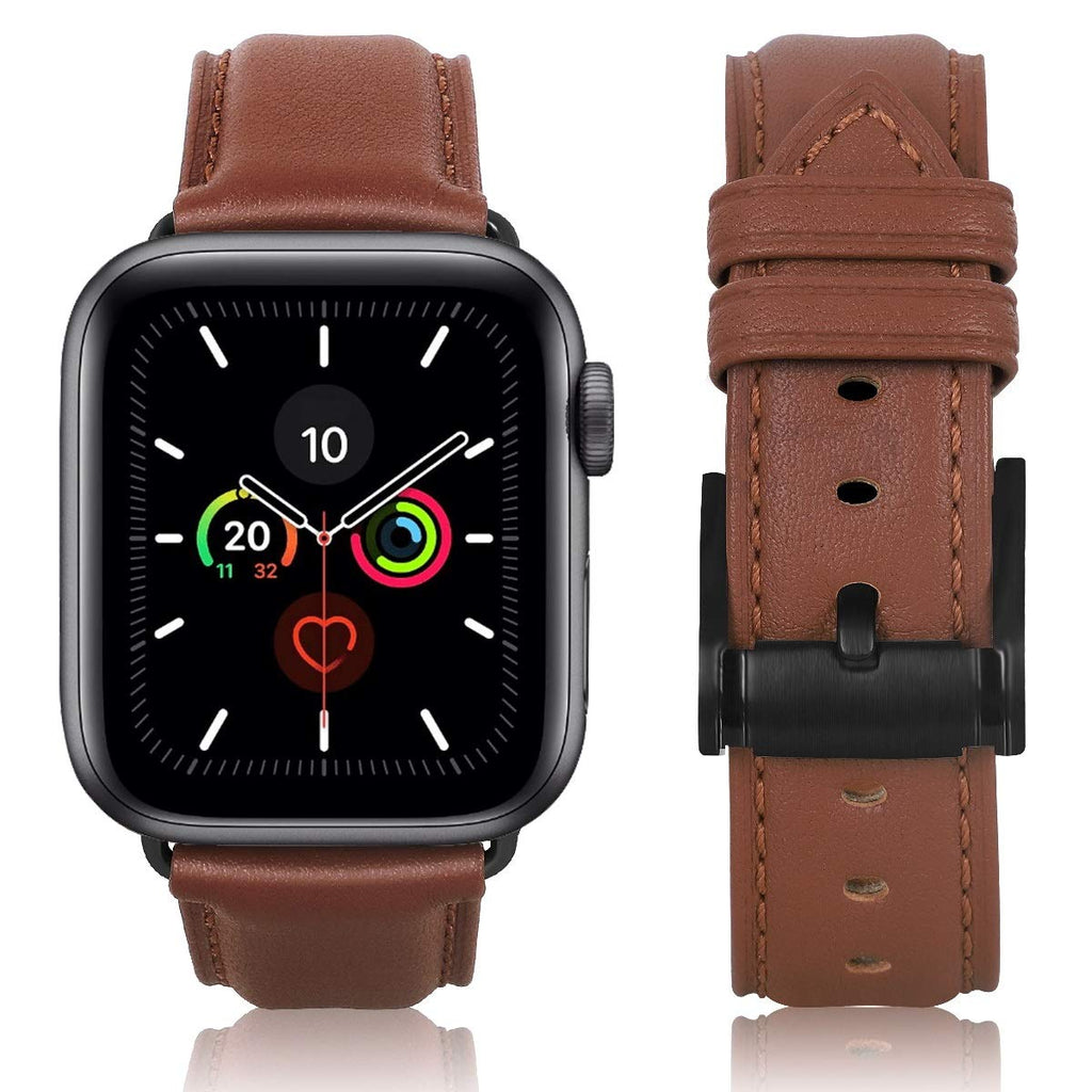 [Australia - AusPower] - JIKE watch Bands Compatible with Apple Watch Band 42mm 44mm 45mm, Top Grain Leather Smart Watch Strap Compatible for Men Women iWatch Series7/ 6/ 5 /4 /3 /2 /1，SE (brown/Black buckle, 42mm44mm45mm) 