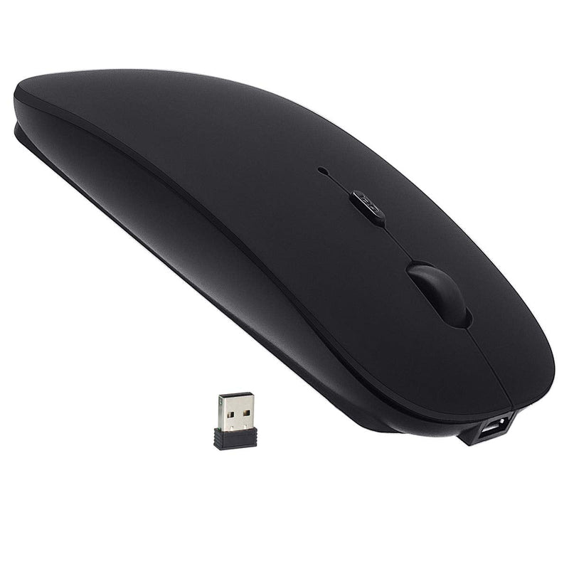 [Australia - AusPower] - Bluetooth Mouse, Rechargeable Wireless Mouse Dual Mode(Bluetooth 5.0+USB),2.4G Computer Mouse with USB Receiver, Silent Slim with Adjustable DPI for Laptop, PC, Mac,OS,Android, Windows,(Black) Black 