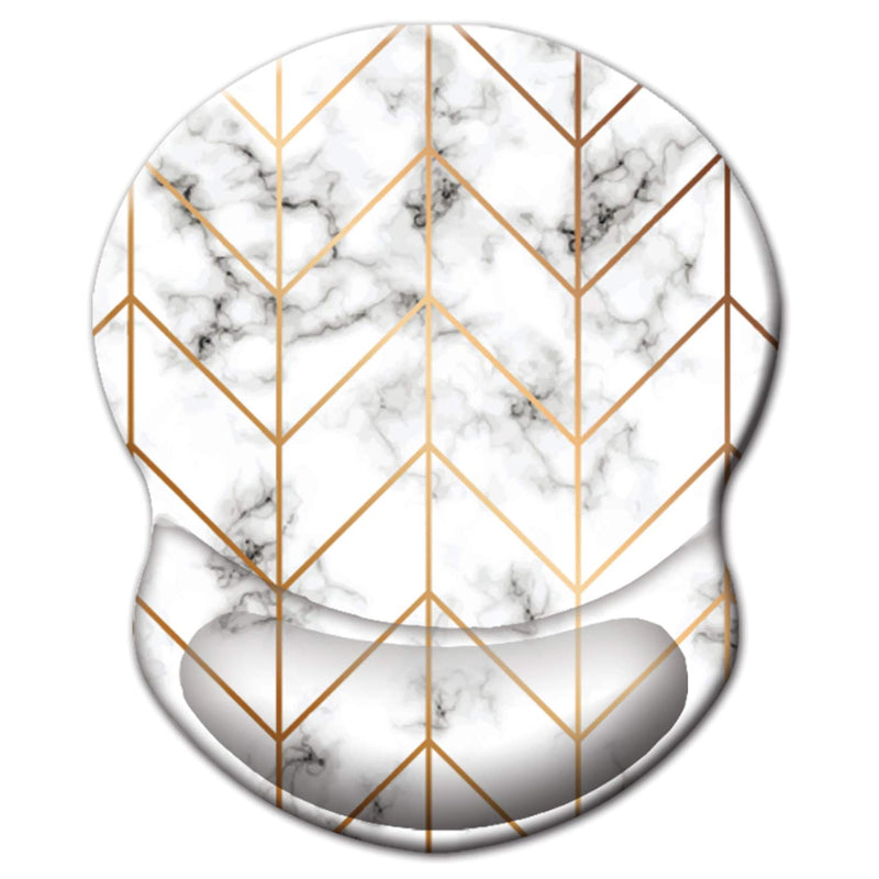 [Australia - AusPower] - HEVITDA Mouse Pad with Support Marble Detailing with Gold Stripes Mouse Pad Marbling Mouse Pad Comfortable Wrist Rest Pad with Non-Slip PU Base for Gaming Home Office Travel Golden Geometric Lines on White Marble 