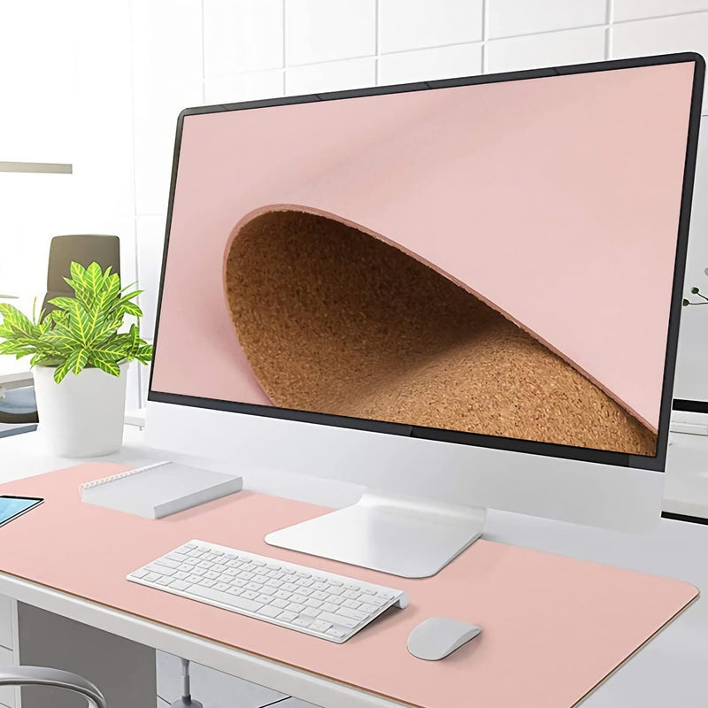 [Australia - AusPower] - Aelfox Cork & Leather Desk Pad, Natural Office Desk Mat Double-Sided Use, Stitched Edges, Waterproof Large Extended Mouse Pad Desk Accessories (31.5 x 15.7 inches, Pink/Cork) Cork+pink 31"x16" 