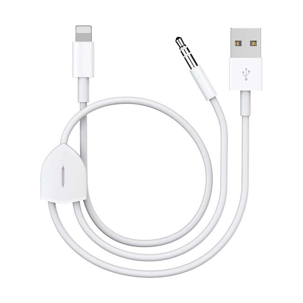 [Australia - AusPower] - [Upgraded ] 2 in 1 Audio Charging Cable Compatible with iPhone/iPad, Charge and Play Music Simultaneously Support to Car Stereo/Speakers/Headphone with 3.5mm Audio Jack, 3.94Ft (White) 