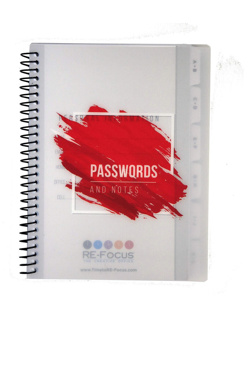 [Australia - AusPower] - RE-FOCUS THE CREATIVE OFFICE, Password Book Keeper, Small, Mini, Red, Alphabetical Tabs, Spiral Bound, Removable Sheets, Journal Organizer, Includes Website Address, Username, Password 