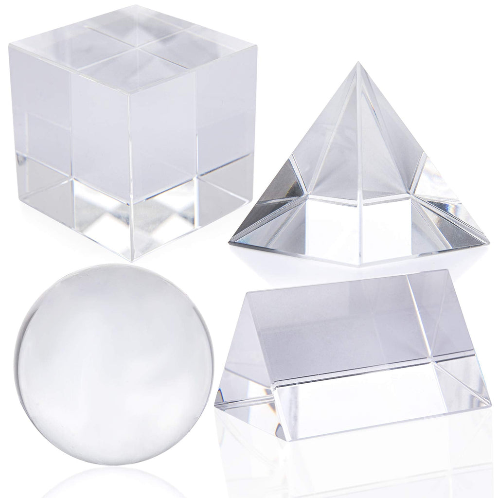[Australia - AusPower] - 4 Pack Crystal Photography Prism Set, Include 50mm Crystal Ball, 50mm Crystal Cube, 50mm Triangular Prism, 50mm Optical Pyramid with Wiper Cloth and Box, Photography Accessory 