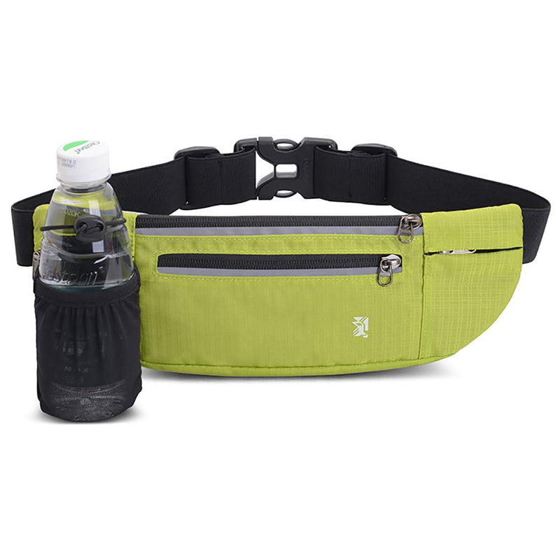 [Australia - AusPower] - Peicees Fanny Pack with Water Bottle Holder Waist Bag for Men Women Water Resistant Lightweight Reflective Adjustable Running Belt Headphone Bag Travel Pocket for Outdoor Camping Fitness Hiking Green 