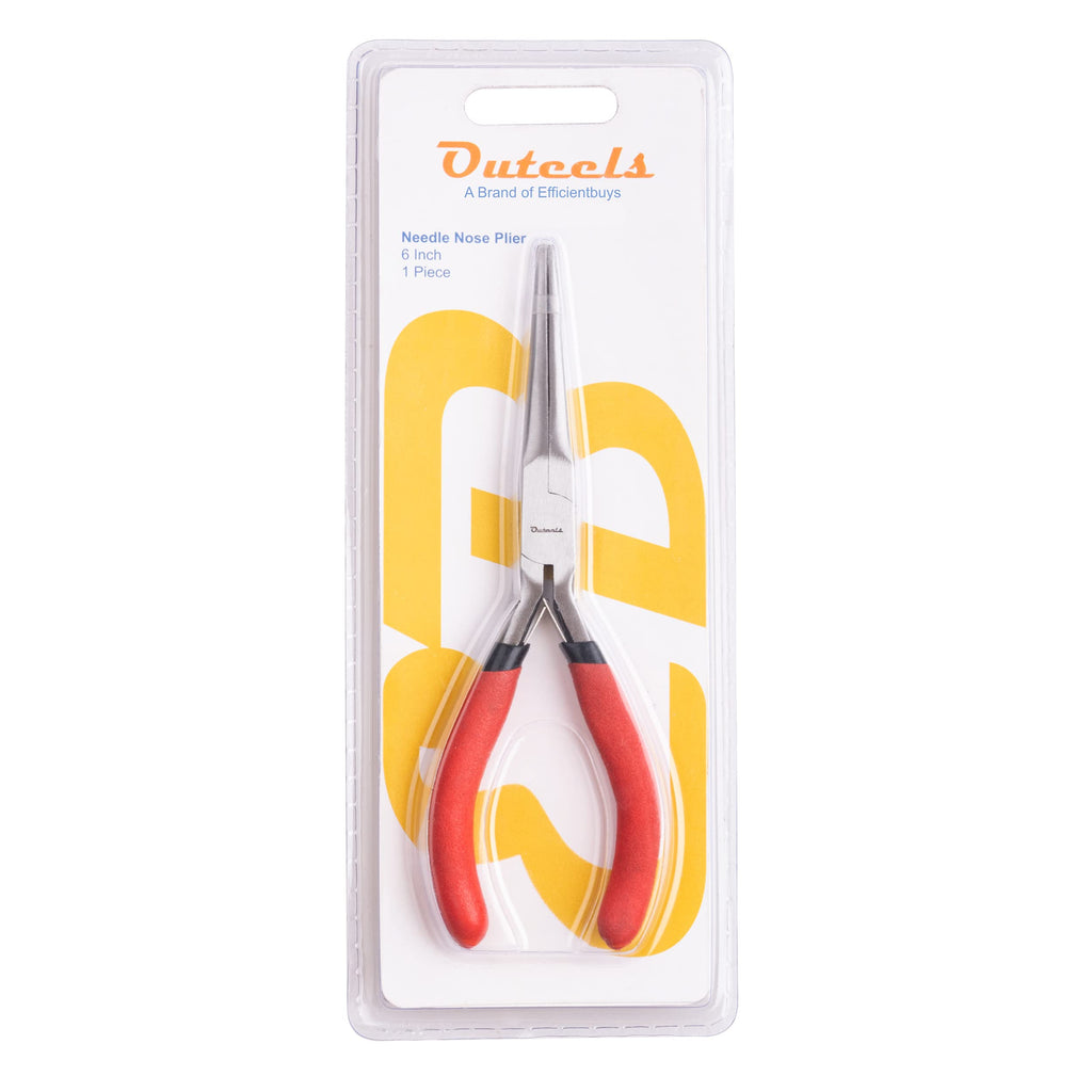 [Australia - AusPower] - Outeels Needle Nose Pliers 6 Inch - Precision Pliers with Extra Long Tapering and Non-Serrated Jaws for Jewelry Making, Bending Wire and Small Object Gripping - Pack 1 