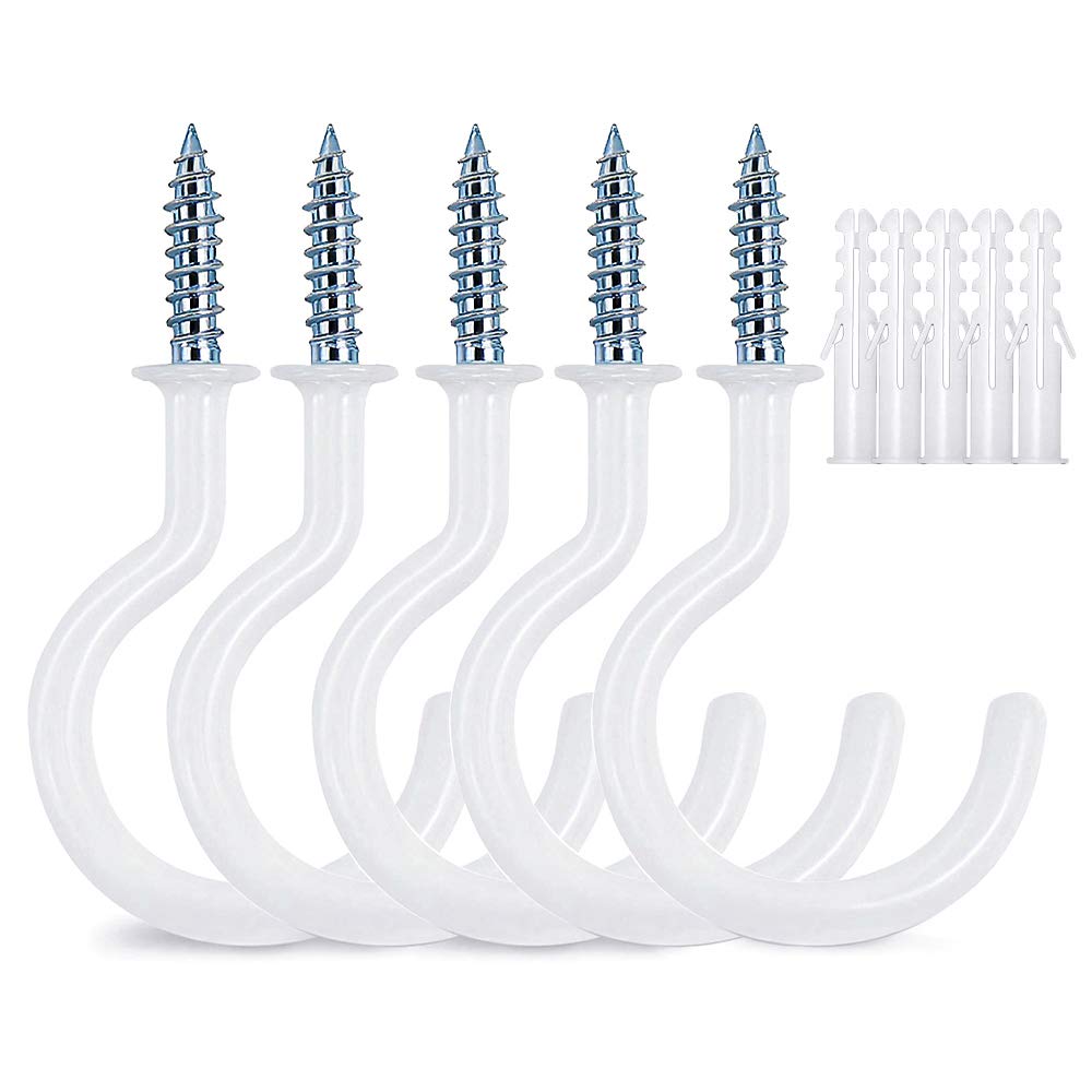 [Australia - AusPower] - 12 Pcs 2.9 Inches White Ceiling Hooks,Vinyl Coated Screw-in Wall Hooks, Plant Hooks, Kitchen Hooks, Cup Hooks Great for Indoor & Outdoor Use (12 Pack +12 Extra Pipes) 
