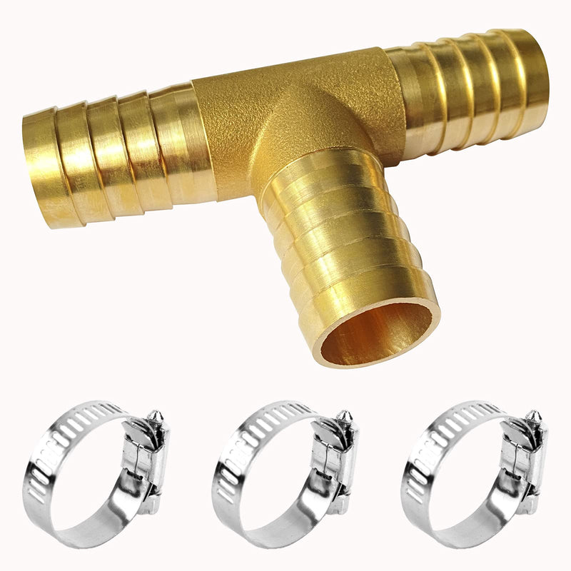 [Australia - AusPower] - YOUHO 1PCS 1 inch（25MM） Brass Hose barb Fitting 3-Way Tee Hose Fitting (1 inch brass tee connector, 1pcs,)(3pcs Included Hose clamp) 